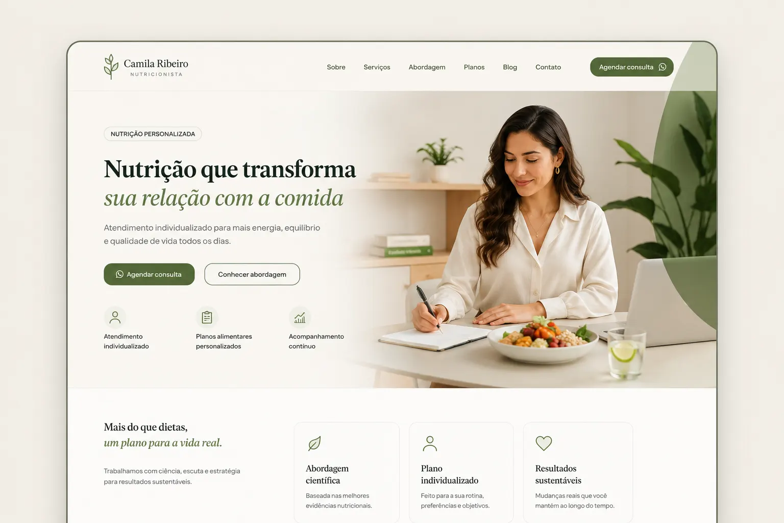 Projeto de site personalizado para a nutricionista Camila Ribeiro